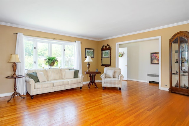 18 Lorraine Blvd, Poughkeepsie, NY 12603 - living room with radiator, light wood-style flooring, crown molding, and baseboards