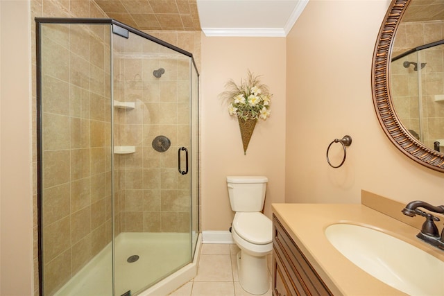 18 Lorraine Blvd, Poughkeepsie, NY 12603 - full bath featuring toilet, tile patterned flooring, ornamental molding, a shower stall, and vanity