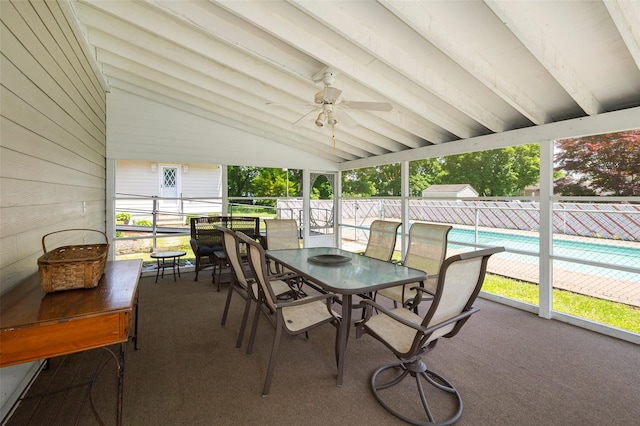 18 Lorraine Blvd, Poughkeepsie, NY 12603 - sunroom / solarium featuring ceiling fan, vaulted ceiling, and outdoor dining space