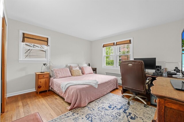 5 Fairview Ave, New Paltz, NY 12561 - bedroom featuring radiator, wood finished floors, a desk, and baseboards