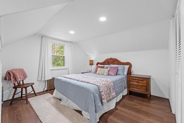 5 Fairview Ave, New Paltz, NY 12561 - bedroom featuring dark wood-style flooring, lofted ceiling, and radiator