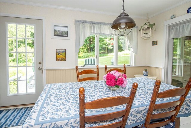 184 Sawchuck Rd, Millerton, NY 12546 - dining space with plenty of natural light, wainscoting, and ornamental molding