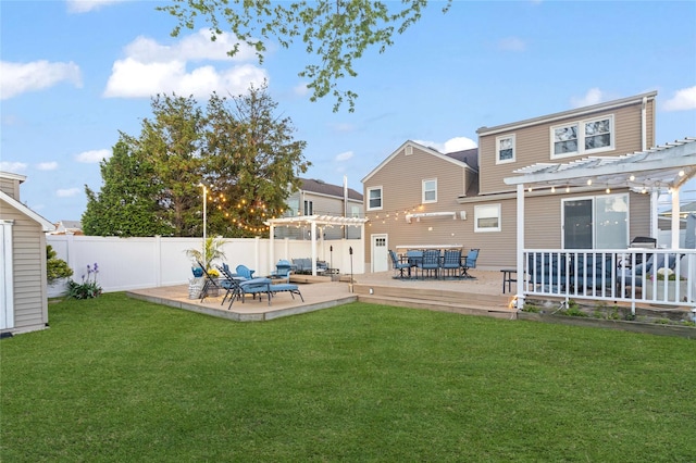 22 Martha St, Freeport, NY 11520 - rear view of house featuring a pergola, outdoor dining space, a patio, and a deck