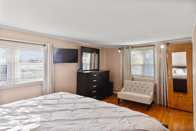 22 Martha St, Freeport, NY 11520 - bedroom featuring wood finished floors, crown molding, and baseboard heating