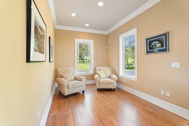 436 Steuben St, Call Listing Agent, NY 14891 - living area with baseboards, wood finished floors, crown molding, and recessed lighting