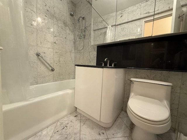 177 E Hartsdale Ave Unit 2Y, Hartsdale, NY 10530 - full bathroom featuring shower / tub combo, toilet, vanity, and marble look tiles