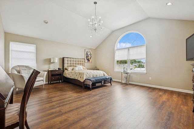 287 Atlantic Ave, Massapequa Park, NY 11762 - bedroom with lofted ceiling, a chandelier, dark wood finished floors, and recessed lighting