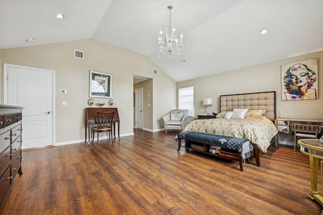 287 Atlantic Ave, Massapequa Park, NY 11762 - bedroom with lofted ceiling, a chandelier, dark wood-style flooring, and recessed lighting