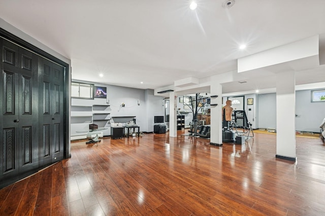 287 Atlantic Ave, Massapequa Park, NY 11762 - workout room with wood finished floors, healthy amount of natural light, and recessed lighting