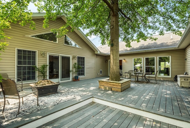 204 Moore Rd, Germantown, NY 12526 - wooden deck featuring an outdoor fire pit and outdoor dining area