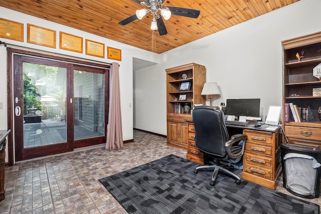 204 Moore Rd, Germantown, NY 12526 - office area with a ceiling fan and wood ceiling