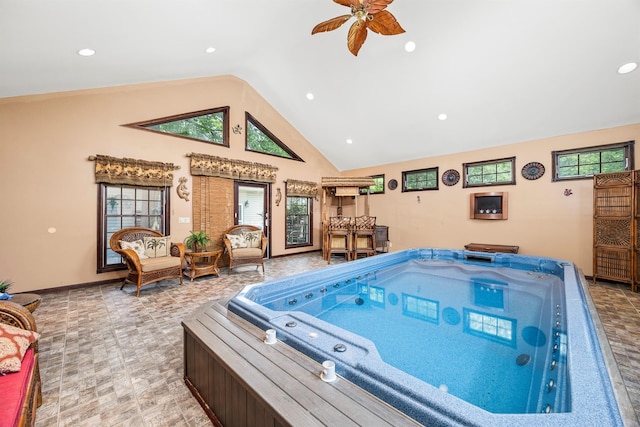 204 Moore Rd, Germantown, NY 12526 - view of pool with an indoor hot tub and a ceiling fan