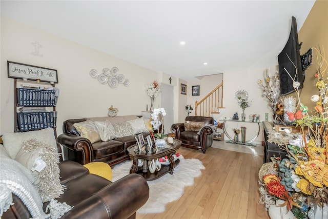 608 Kemeys Cv Unit 6-08, Briarcliff Manor, NY 10562 - living room with stairway, light wood finished floors, and recessed lighting