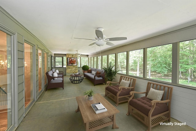 2 Wooded Ct, Lloyd Harbor, NY 11743 - sunroom / solarium featuring a ceiling fan and an outdoor living space