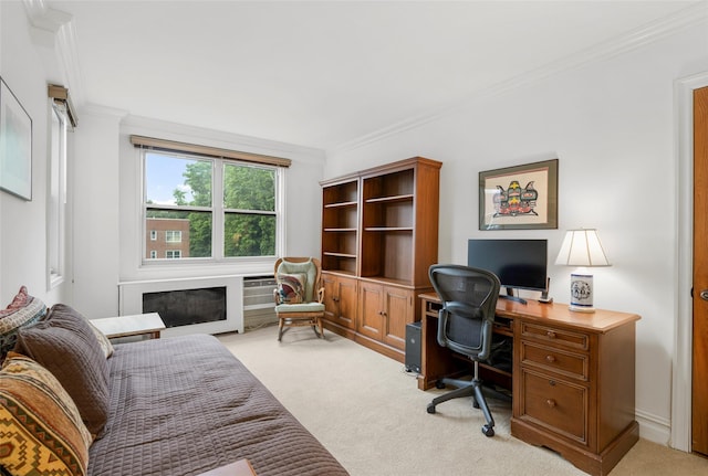 1299 Palmer Ave Unit 332, Larchmont, NY 10538 - office featuring crown molding, light colored carpet, and a fireplace