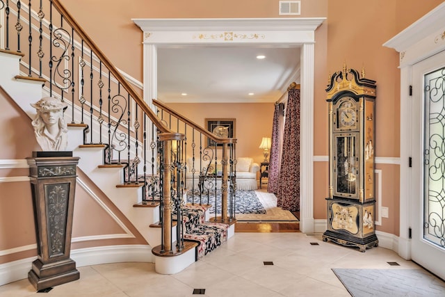 13 Locust Ln, Upper Brookville, NY 11545 - tiled entryway with recessed lighting and stairway