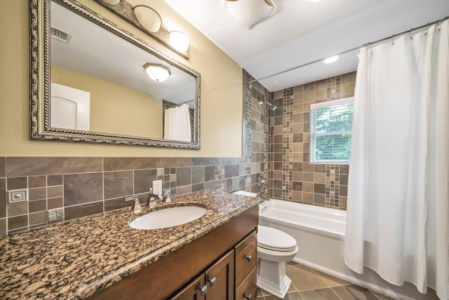 13 Locust Ln, Upper Brookville, NY 11545 - full bath with vanity, shower / bath combo, tile patterned flooring, and tile walls