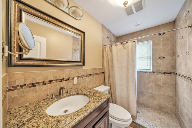 13 Locust Ln, Upper Brookville, NY 11545 - bathroom with a tile shower, vanity, and tile walls
