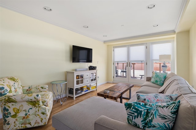 260 W Broadway Unit 2G, Long Beach, NY 11561 - living area with ornamental molding, baseboards, wood finished floors, and recessed lighting