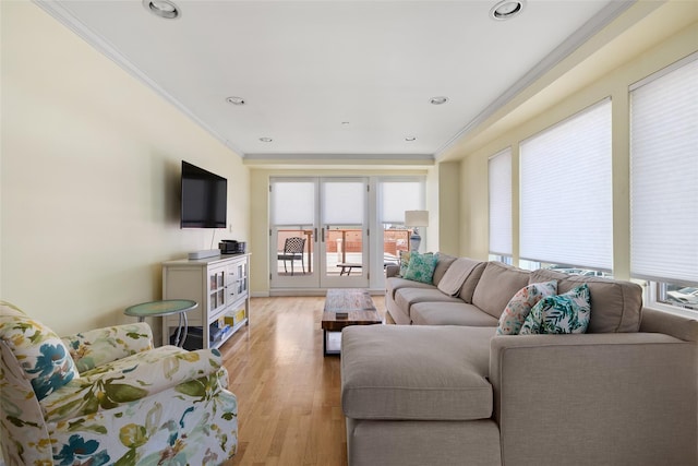 260 W Broadway Unit 2G, Long Beach, NY 11561 - living area featuring crown molding, healthy amount of natural light, light wood-style floors, and recessed lighting