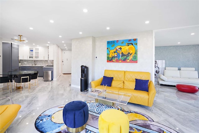 200 E 61st St Unit 19De, New York Manhattan, NY 10065 - living area featuring recessed lighting and light marble finish floors