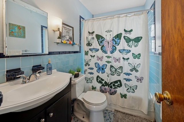 151AKA149 Stone Ave, Yonkers, NY 10701 - full bathroom featuring tile walls, vanity, shower / bathtub combination with curtain, and wainscoting