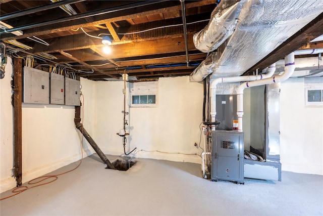 35 N St, Newburgh, NY 12550 - unfinished basement with electric panel, heating unit, and baseboards