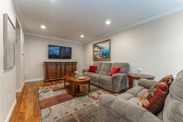62 Alhambra Dr, Oceanside, NY 11572 - living area with wood finished floors, baseboards, recessed lighting, and crown molding