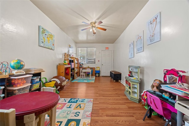 1363 Noble Ave, Bronx, NY 10472 - rec room with a ceiling fan, wood finished floors, and cooling unit
