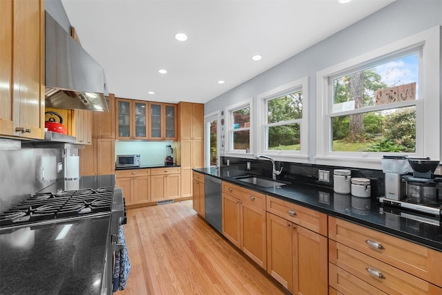 4 Hughes St, Croton-On-Hudson, NY 10520 - kitchen featuring stainless steel appliances, ventilation hood, a sink, light wood-type flooring, and recessed lighting