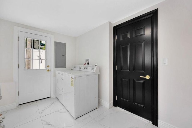 23 Vinton St, Long Beach, NY 11561 - washroom featuring electric panel, light marble finish floors, and baseboards