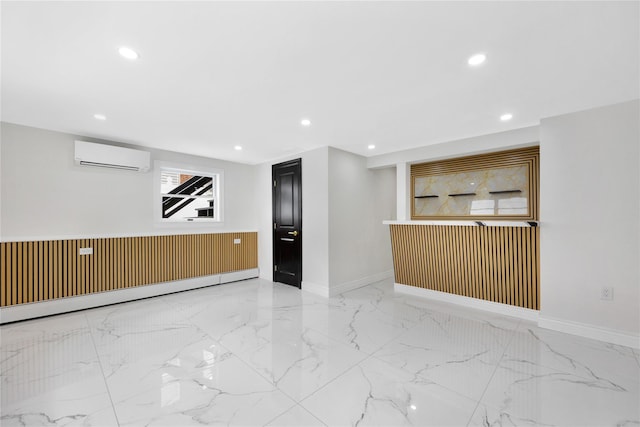 23 Vinton St, Long Beach, NY 11561 - unfurnished living room with a wall mounted AC, marble tiled flooring, recessed lighting, and baseboards
