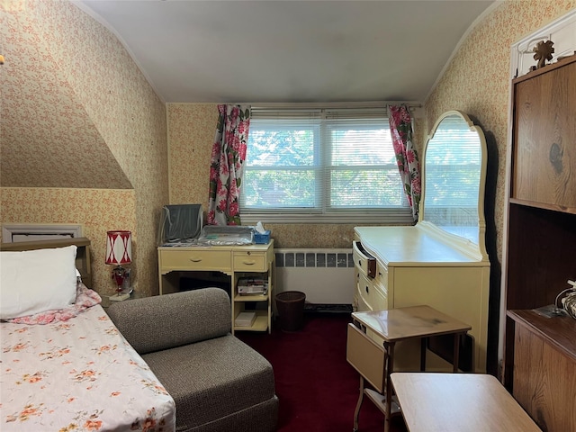2449 Young Ave, Bronx, NY 10469 - bedroom with radiator heating unit, wallpapered walls, and lofted ceiling