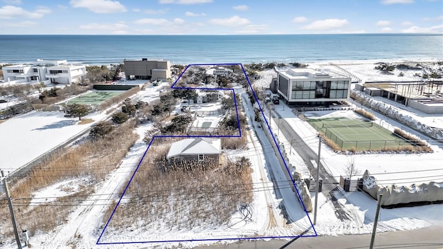 234 Dune Rd, Quogue, NY 11959 - aerial view of property's location with property parcel outlined and a large body of water