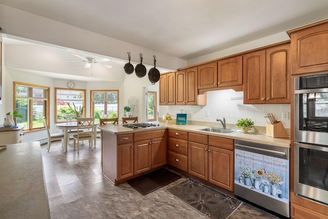 67 Keats Dr, New Windsor, NY 12553 - kitchen featuring appliances with stainless steel finishes, a sink, a peninsula, and plenty of natural light