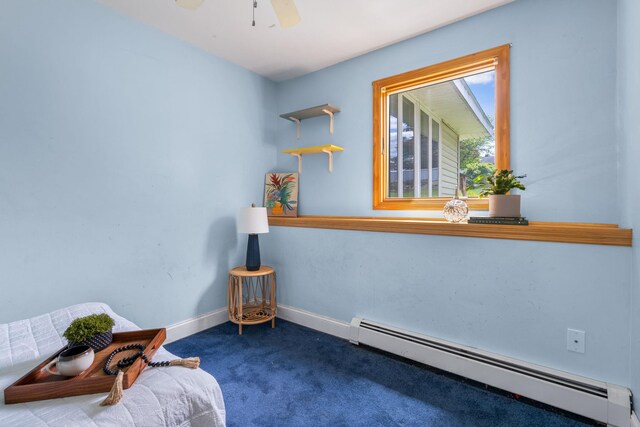 67 Keats Dr, New Windsor, NY 12553 - sitting room featuring baseboard heating, carpet flooring, baseboards, and a ceiling fan