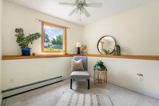 67 Keats Dr, New Windsor, NY 12553 - sitting room with a baseboard heating unit, carpet, a ceiling fan, and baseboards