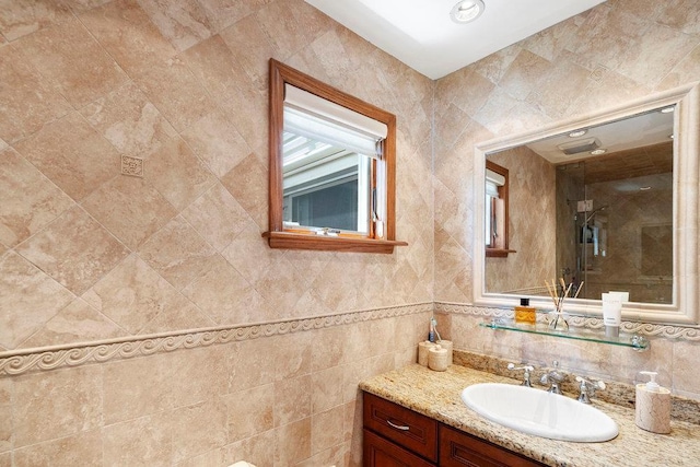 129 Colony Ln, Syosset, NY 11791 - bathroom featuring vanity and tile walls