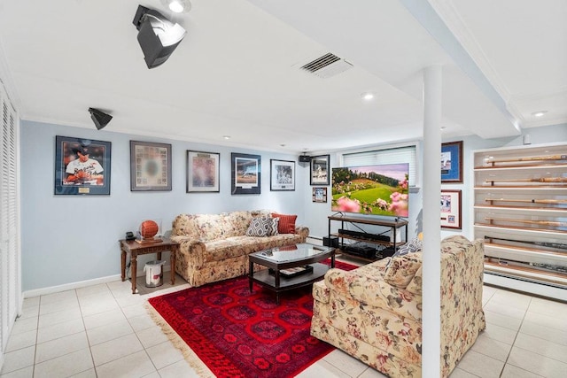 129 Colony Ln, Syosset, NY 11791 - tiled living area featuring ornamental molding, baseboards, and recessed lighting