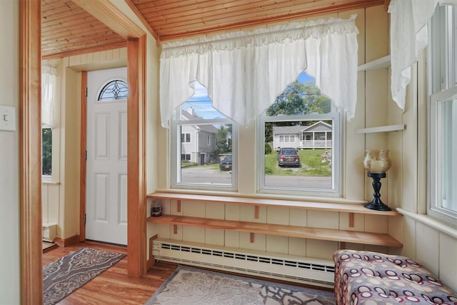 34 Argyle St, Lake Peekskill, NY 10537 - entryway with a baseboard radiator, plenty of natural light, wood finished floors, and wooden ceiling