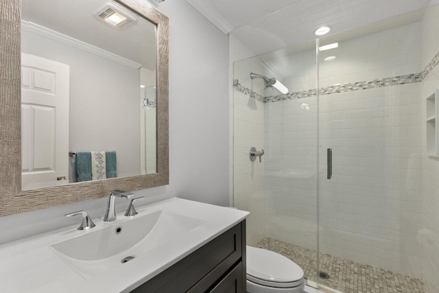 226 Briarwood Dr, Somers, NY 10589 - full bathroom featuring ornamental molding, a shower stall, and vanity