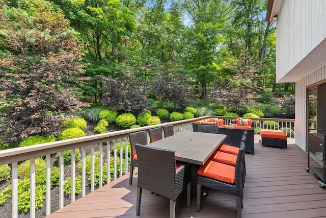 226 Briarwood Dr, Somers, NY 10589 - wooden terrace featuring view of wooded area and outdoor dining area