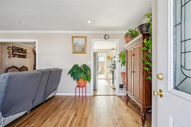 117 Ocean Ave, Massapequa Park, NY 11762 - foyer featuring light wood-style flooring, baseboards, crown molding, and recessed lighting