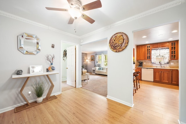 131-2 S Highland Ave Unit A3, Ossining, NY 10562 - living area featuring light wood-type flooring, crown molding, a ceiling fan, baseboards, and recessed lighting