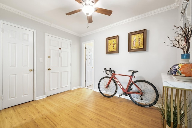 131-2 S Highland Ave Unit A3, Ossining, NY 10562 - entrance foyer with baseboards, light wood-type flooring, ornamental molding, and a ceiling fan