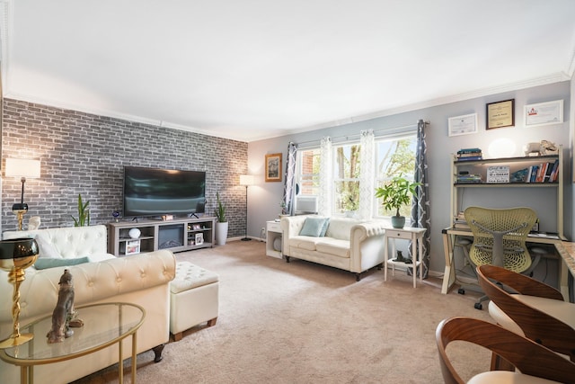 131-2 S Highland Ave Unit A3, Ossining, NY 10562 - carpeted living room featuring ornamental molding and brick wall