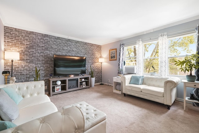131-2 S Highland Ave Unit A3, Ossining, NY 10562 - carpeted living area with brick wall and crown molding