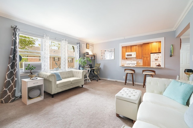 131-2 S Highland Ave Unit A3, Ossining, NY 10562 - living room featuring ornamental molding, light colored carpet, a desk, and baseboards