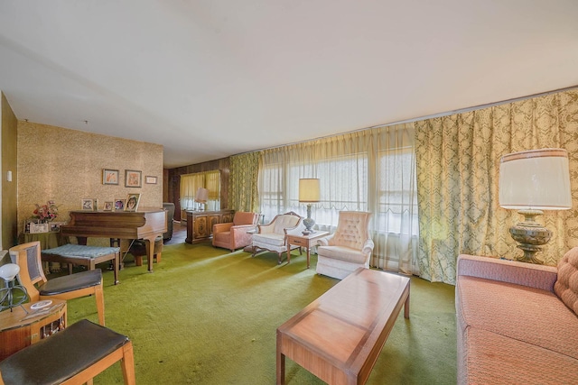 3 Shelter Hill Rd, Plainview, NY 11803 - carpeted living room with wallpapered walls