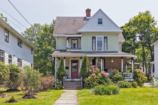 184 Highland Ave, Middletown, NY 10940 - view of front of property featuring a porch, roof with shingles, and a chimney
